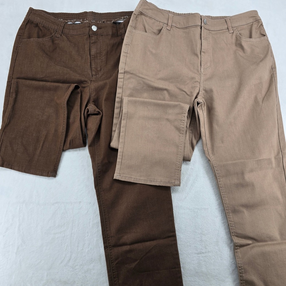 Blair Pants Womens 16PS Bundle 2 Pairs Brown Tan Elastic Waist Straight Leg 16P